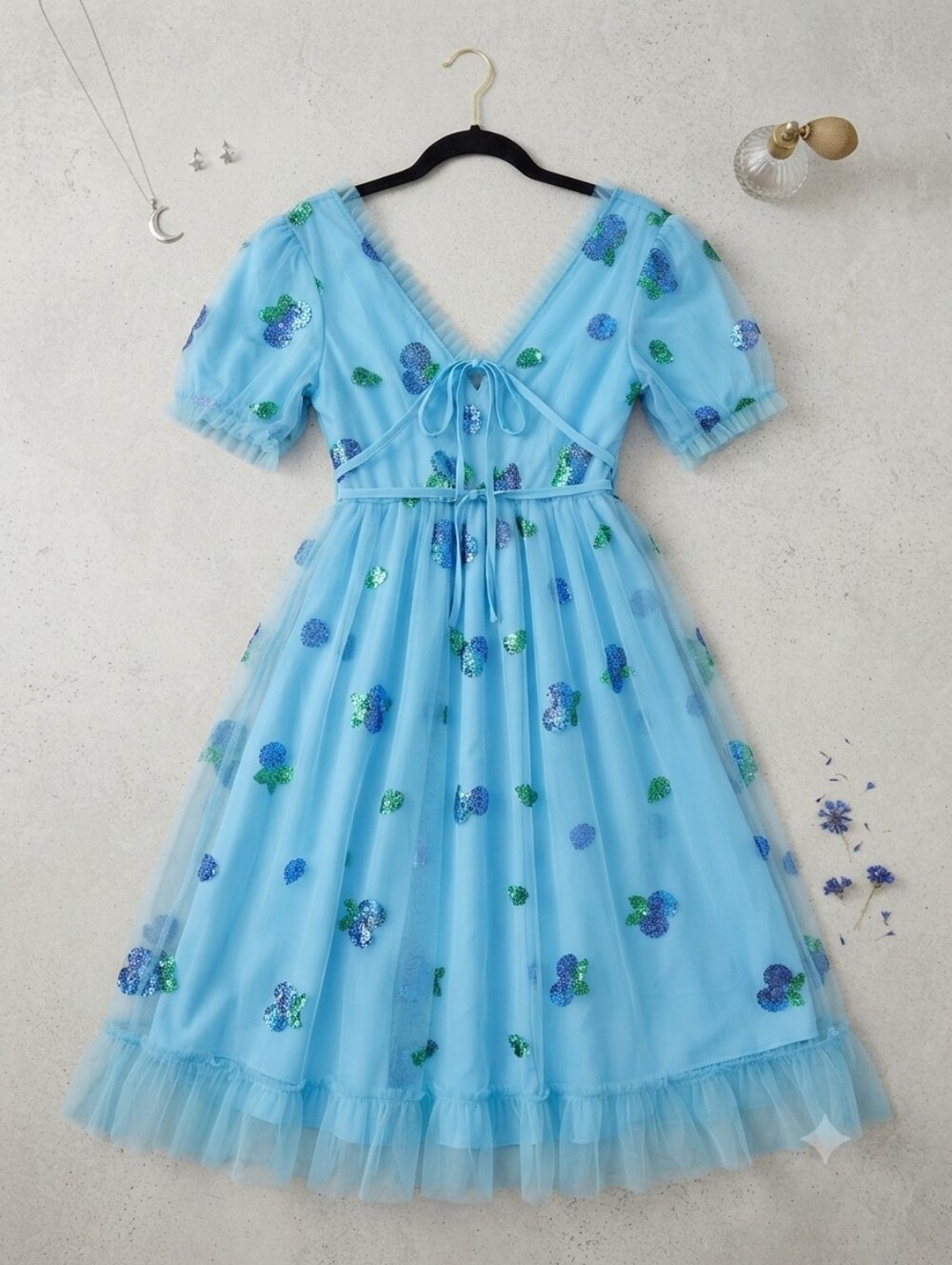 Blue Tulle Dress with Sequin Blueberries